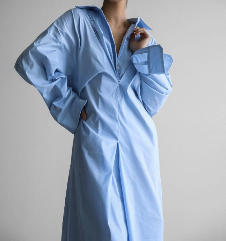 Paper Moon - Korean Women Fashion - #momslook - Front Gathered Oversized Shirt One-Piece - 4