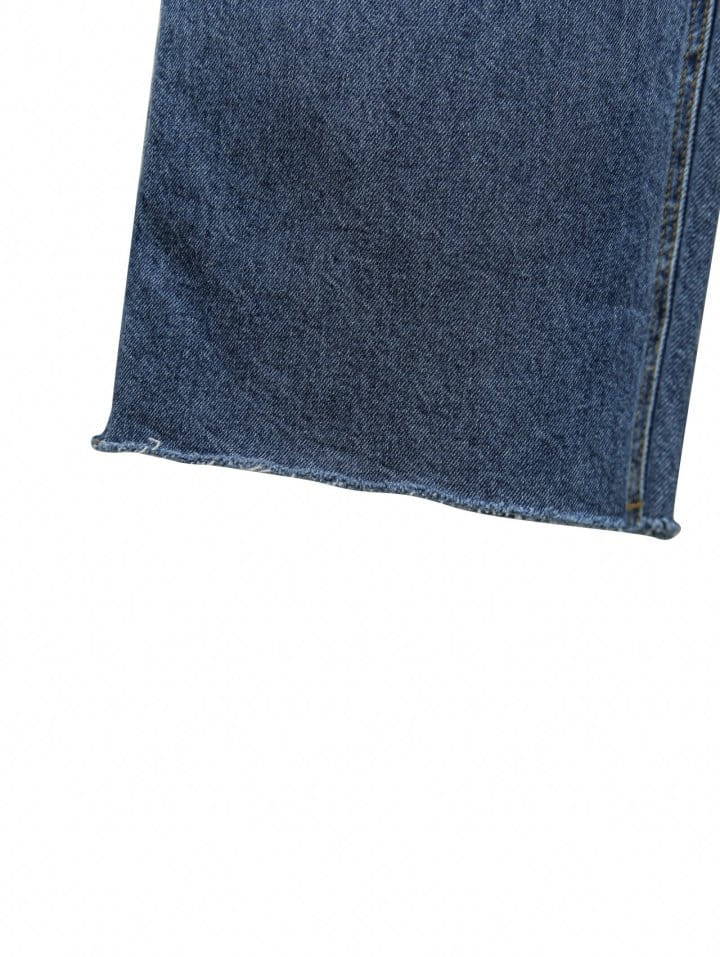 Paper Moon - Korean Women Fashion - #womensfashion - Classic Raw Cut Wide Fit Mid Blue Jeans - 9