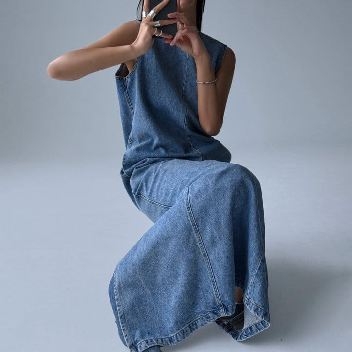 Paper Moon - Korean Women Fashion - #womensfashion - Blue Denim Sleeveless Maxi One-Piece - 9