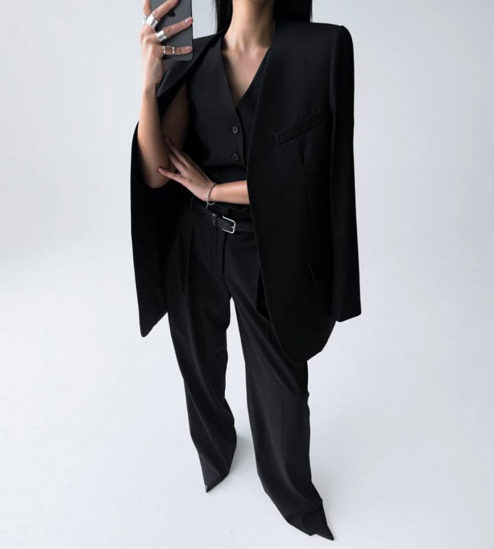Paper Moon - Korean Women Fashion - #womensfashion - Sharkskin Fabric Collaless Oversized Set Up Blazer - 2