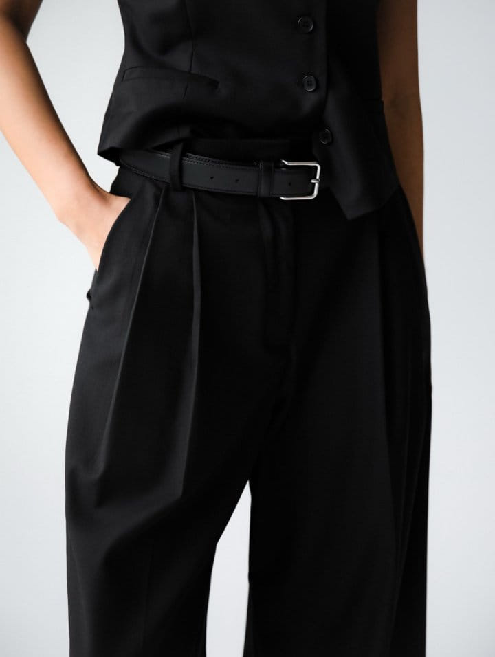 Paper Moon - Korean Women Fashion - #womensfashion - Sharkskin Fabric Tailored Set Up Wide Trousers - 3