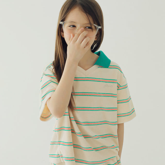 Peach-Cream - Korean Children Fashion - #discoveringself - C Terry Collar Tee