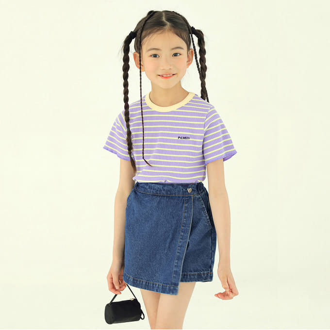 Peach-Cream - Korean Children Fashion - #fashionkids - Denim Wrap Skirt