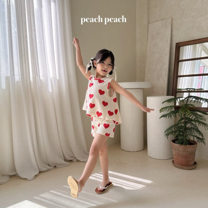 Peach peach - Korean Children Fashion - #childofig - Heart Terry Top Bottom Set