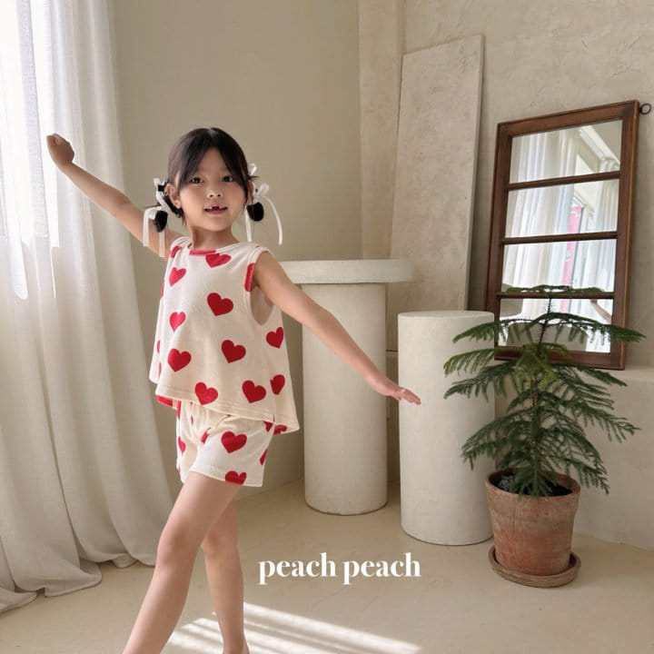 Peach peach - Korean Children Fashion - #childrensboutique - Heart Terry Top Bottom Set - 2