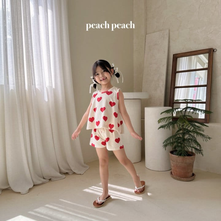 Peach peach - Korean Children Fashion - #designkidswear - Heart Terry Top Bottom Set - 3