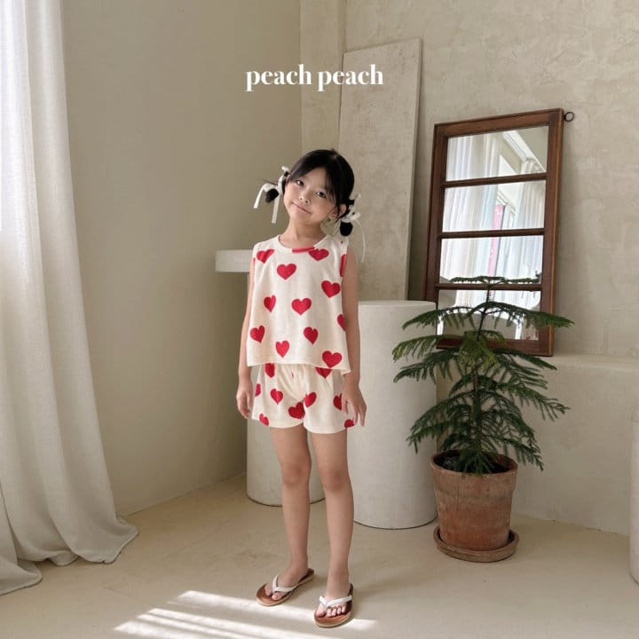 Peach peach - Korean Children Fashion - #designkidswear - Heart Terry Top Bottom Set - 4