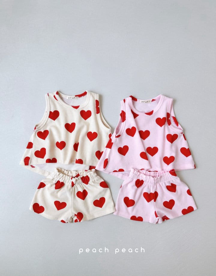 Peach peach - Korean Children Fashion - #fashionkids - Heart Terry Top Bottom Set - 5