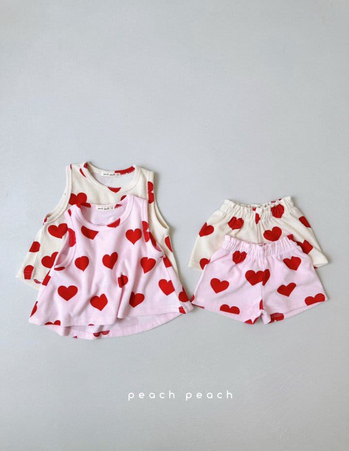 Peach peach - Korean Children Fashion - #kidsstore - Heart Terry Top Bottom Set - 7