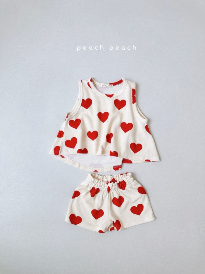 Peach peach - Korean Children Fashion - #kidzfashiontrend - Heart Terry Top Bottom Set - 8