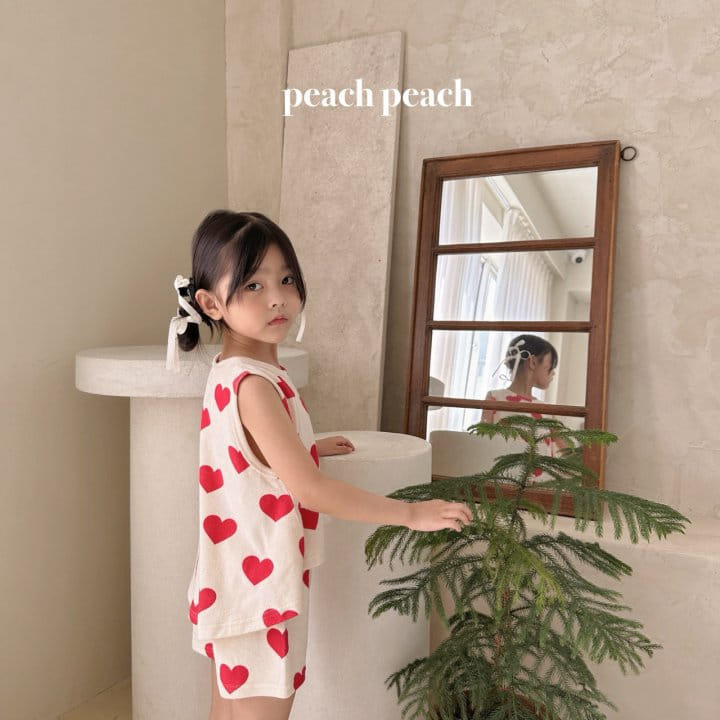 Peach peach - Korean Children Fashion - #littlefashionista - Heart Terry Top Bottom Set - 10