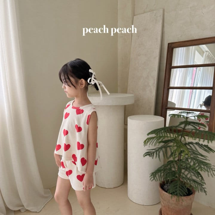 Peach peach - Korean Children Fashion - #magicofchildhood - Heart Terry Top Bottom Set - 11