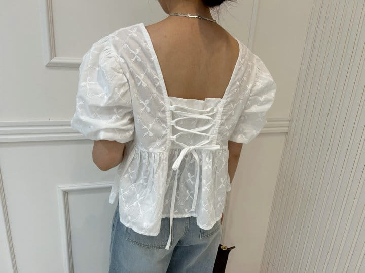 Pearls room - Korean Women Fashion - #vintageinspired - Back String Blouse - 5