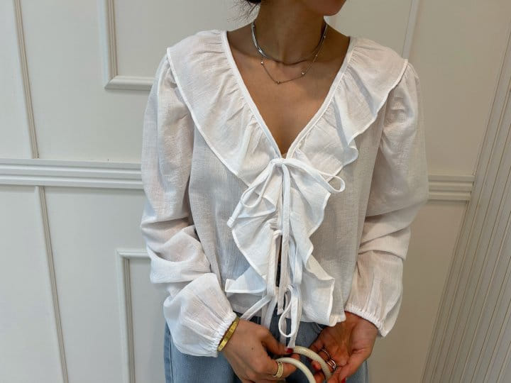 Pearls room - Korean Women Fashion - #vintagekidsstyle - Frill Ribbon Blouse - 8