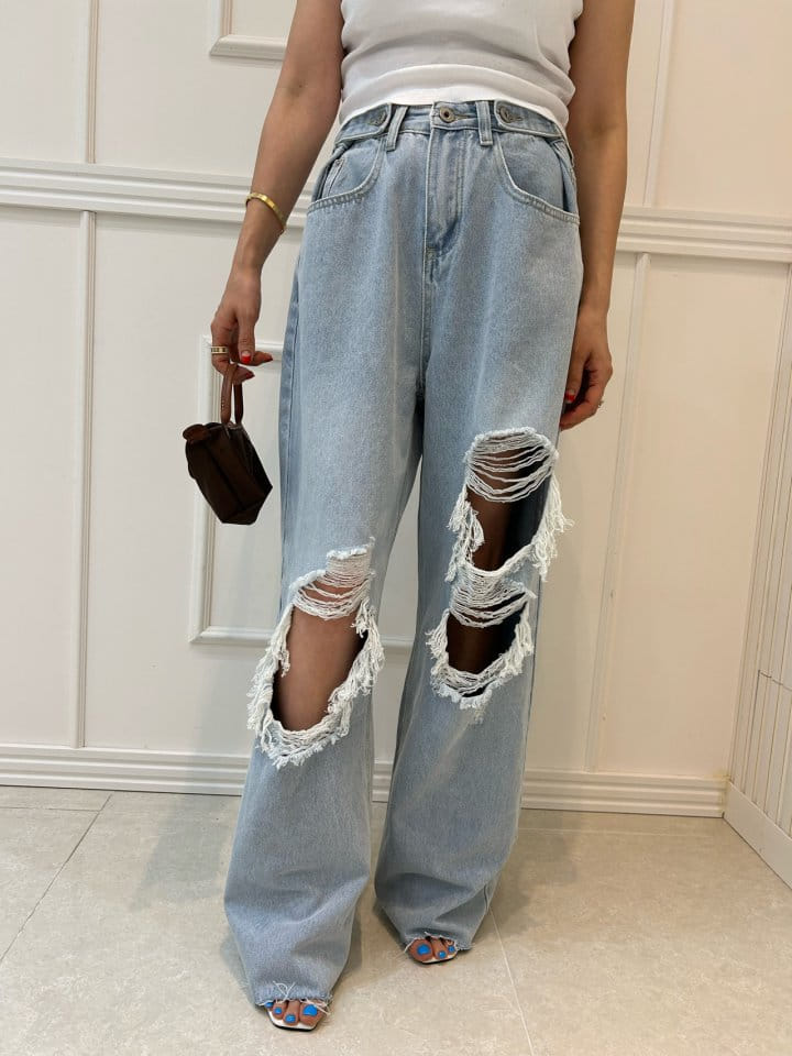 Pearls room - Korean Women Fashion - #womensfashion - Buckle Slit Denim  - 3