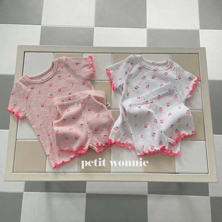 Petitwonnie - Korean Children Fashion - #littlefashionista - Cherry Bon Bon Top Bottom Set - 5