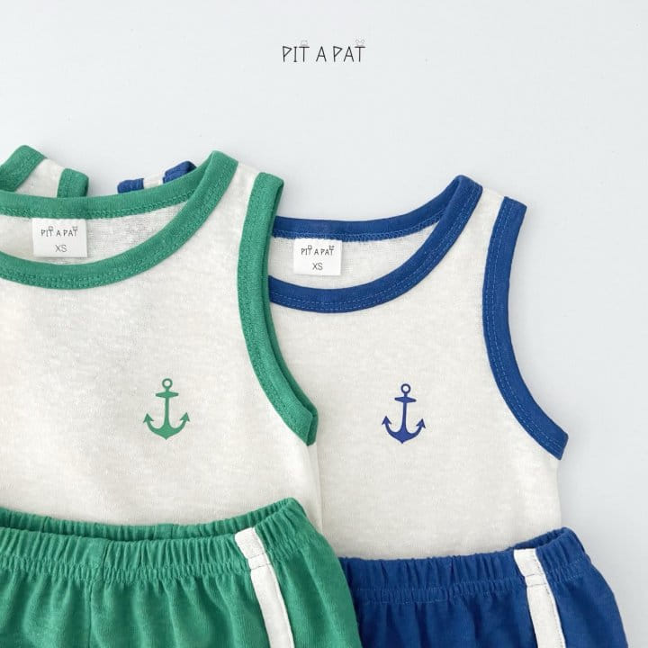 Pitapat - Korean Children Fashion - #toddlerclothing - Marine L Sleeveless Top Bottom Set