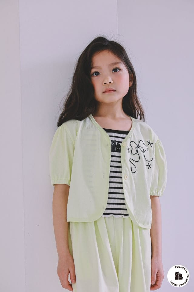 Pulupulu - Korean Children Fashion - #magicofchildhood - Ribbon Embroidery Short Sleeve Cardigan - 5