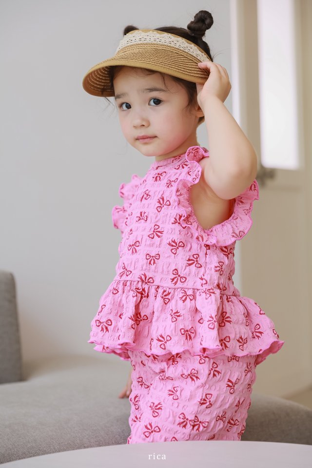 Rica - Korean Children Fashion - #childofig - Wa Sha Ribbon Top Bottom Set - 2