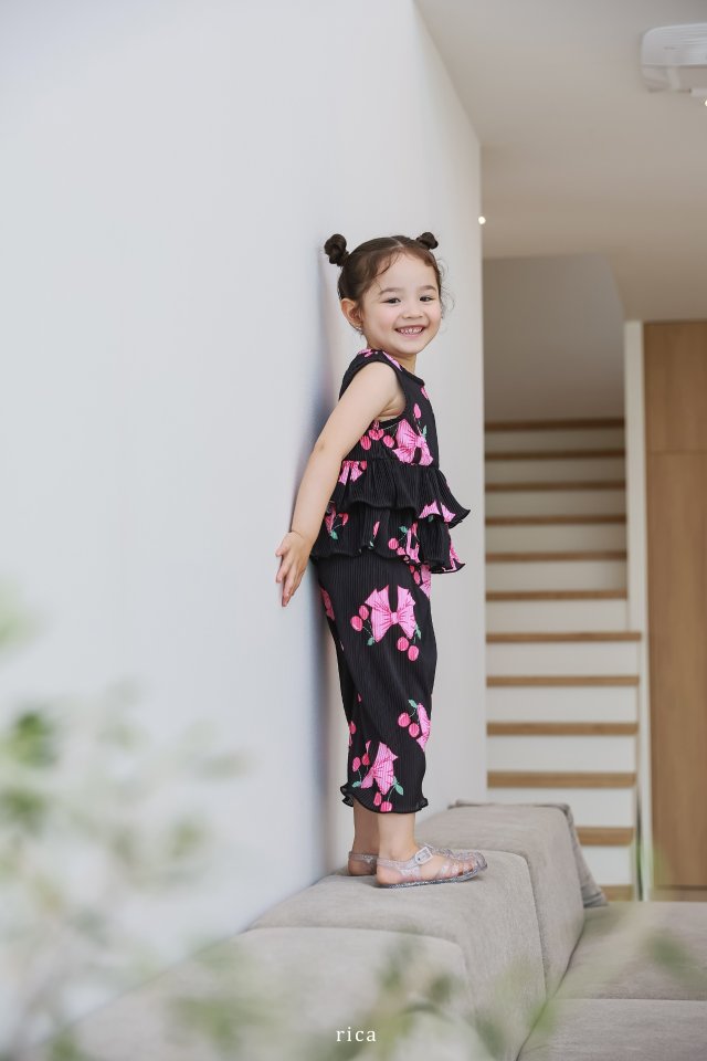 Rica - Korean Children Fashion - #discoveringself - Cherry Ribbon Top Bottom Set - 7