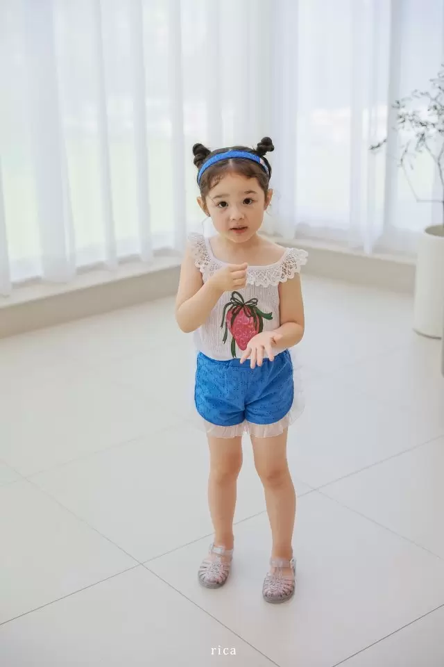 Rica - Korean Children Fashion - #kidsshorts - Strawberry Lace Tee - 10