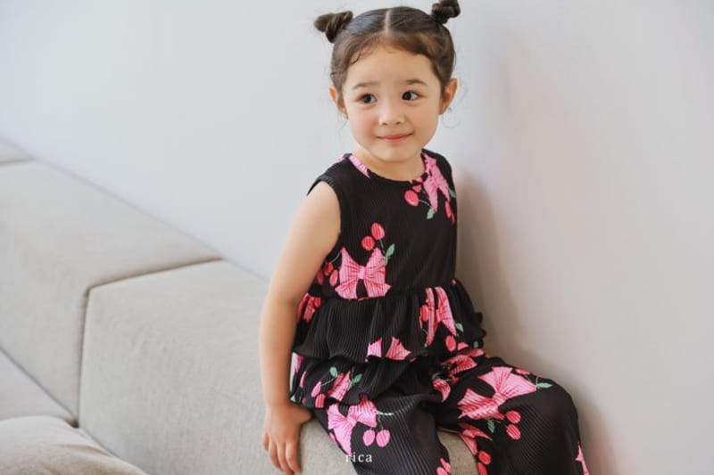 Rica - Korean Children Fashion - #kidsstore - Cherry Ribbon Top Bottom Set - 10