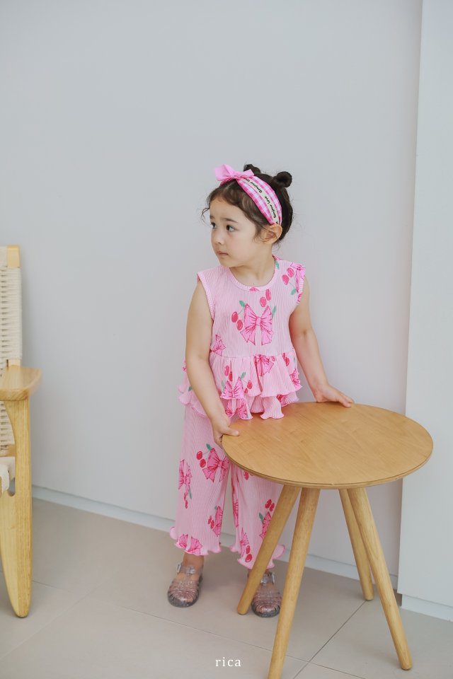 Rica - Korean Children Fashion - #kidzfashiontrend - Cherry Ribbon Top Bottom Set - 11