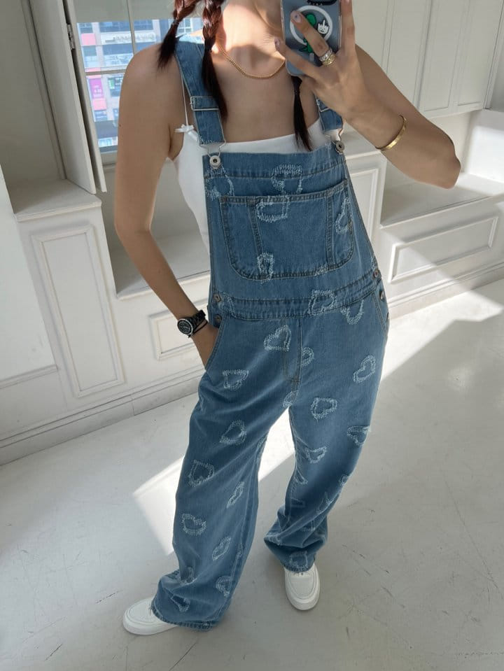 Solar - Korean Women Fashion - #momslook - Heart Dungarees Pants - 2