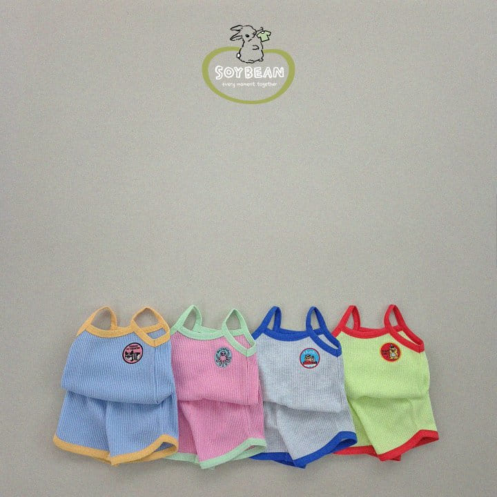 Soybean - Korean Children Fashion - #Kfashion4kids - String Sleeveless Waffle Top Bottom Set