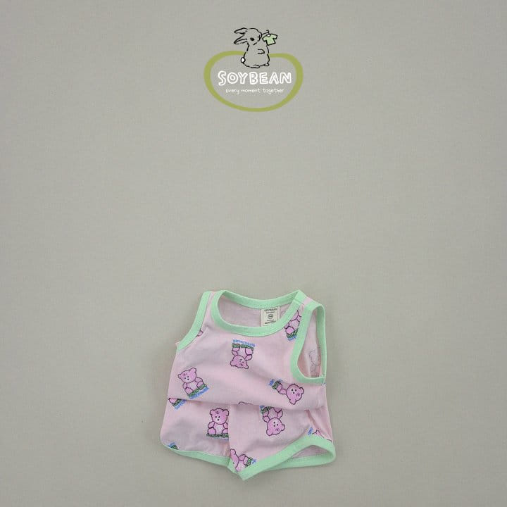 Soybean - Korean Children Fashion - #childofig - Bear Doll Sleeveless Top Bottom Set - 6