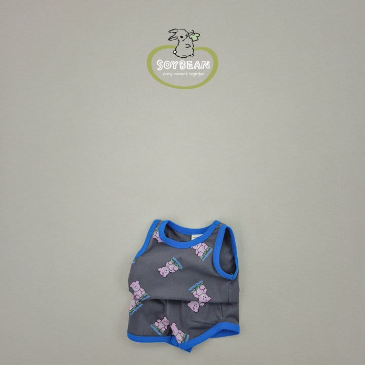 Soybean - Korean Children Fashion - #childrensboutique - Bear Doll Sleeveless Top Bottom Set - 7