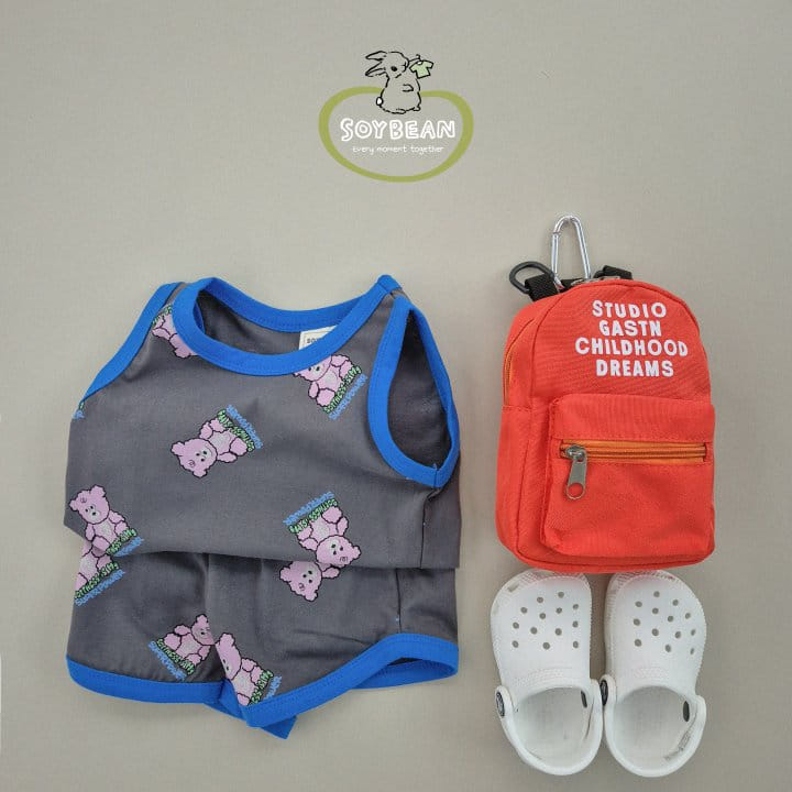 Soybean - Korean Children Fashion - #kidsshorts - Bear Doll Sleeveless Top Bottom Set - 11