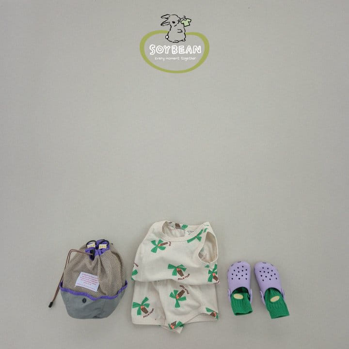 Soybean - Korean Children Fashion - #kidsshorts - Palm Sleeveless Top Bottom Set - 3