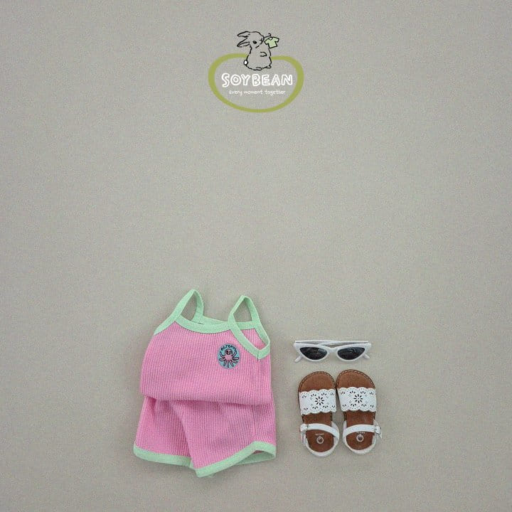 Soybean - Korean Children Fashion - #magicofchildhood - String Sleeveless Waffle Top Bottom Set - 3