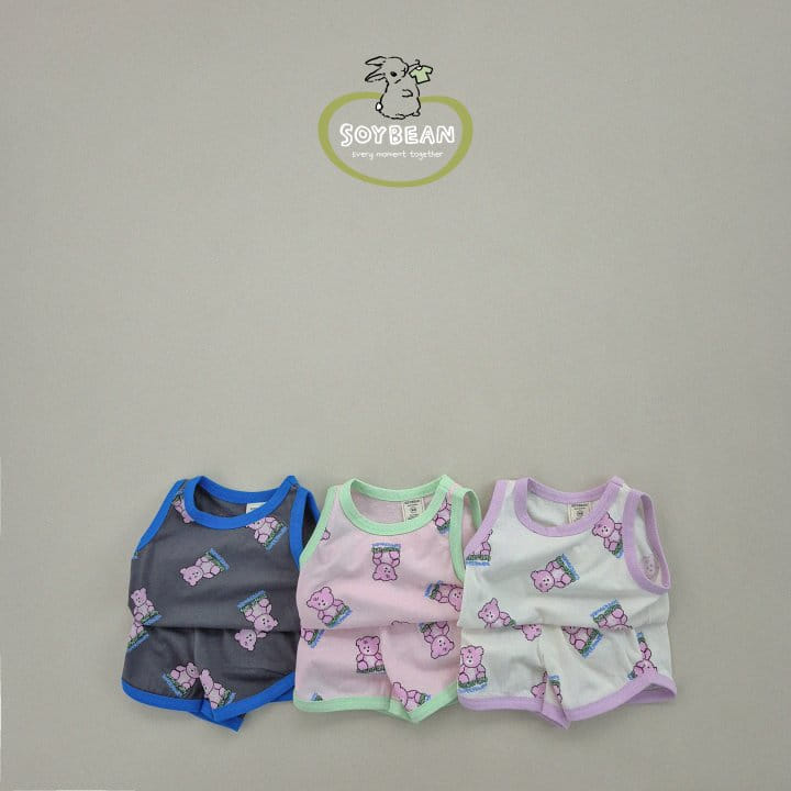 Soybean - Korean Children Fashion - #minifashionista - Bear Doll Sleeveless Top Bottom Set