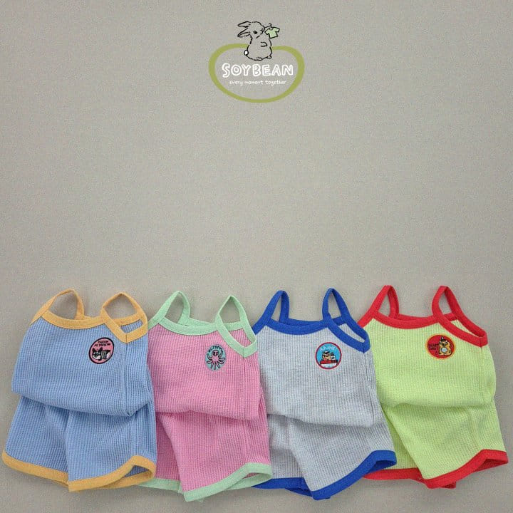 Soybean - Korean Children Fashion - #todddlerfashion - String Sleeveless Waffle Top Bottom Set - 6