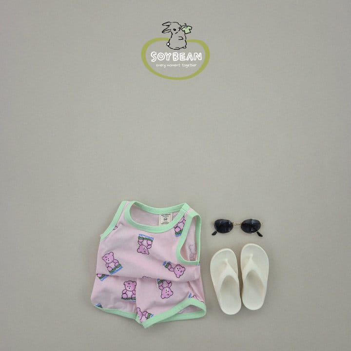 Soybean - Korean Children Fashion - #todddlerfashion - Bear Doll Sleeveless Top Bottom Set - 3