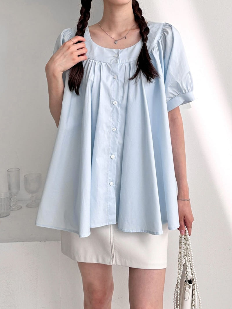 Theggllim - Korean Women Fashion - #momslook - Round Shirring Blouse - 7