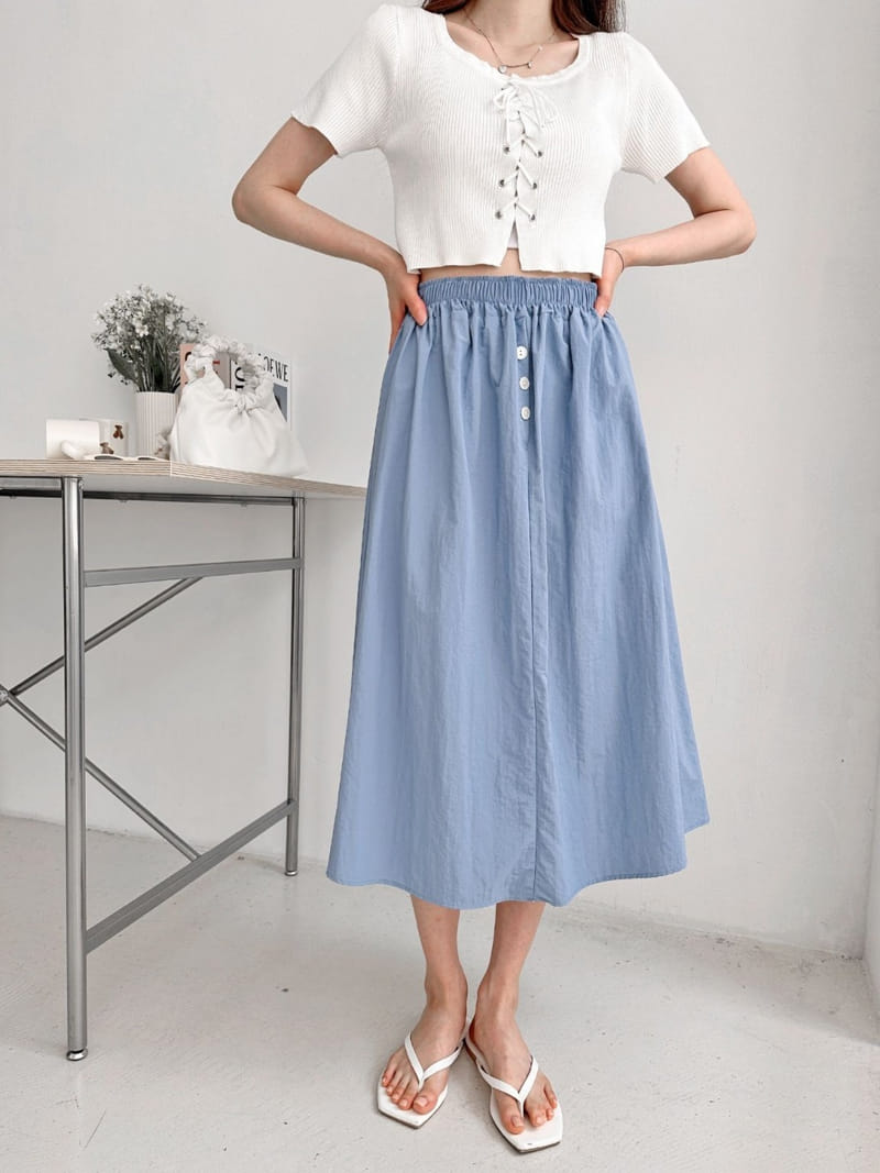 Theggllim - Korean Women Fashion - #restrostyle - Button Banding Skirt - 7