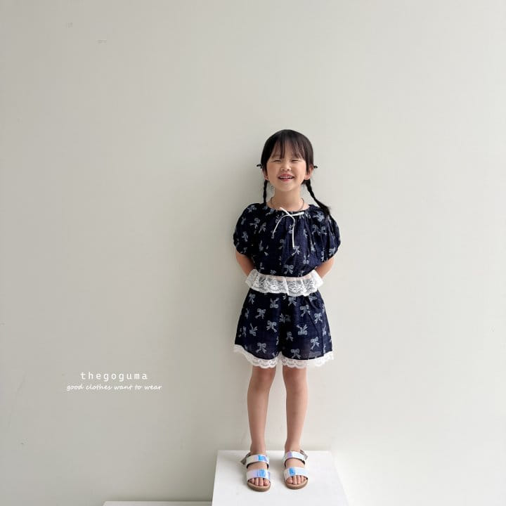Thegoguma - Korean Children Fashion - #kidsshorts - Ribbon Frill Top Bottom Set - 3
