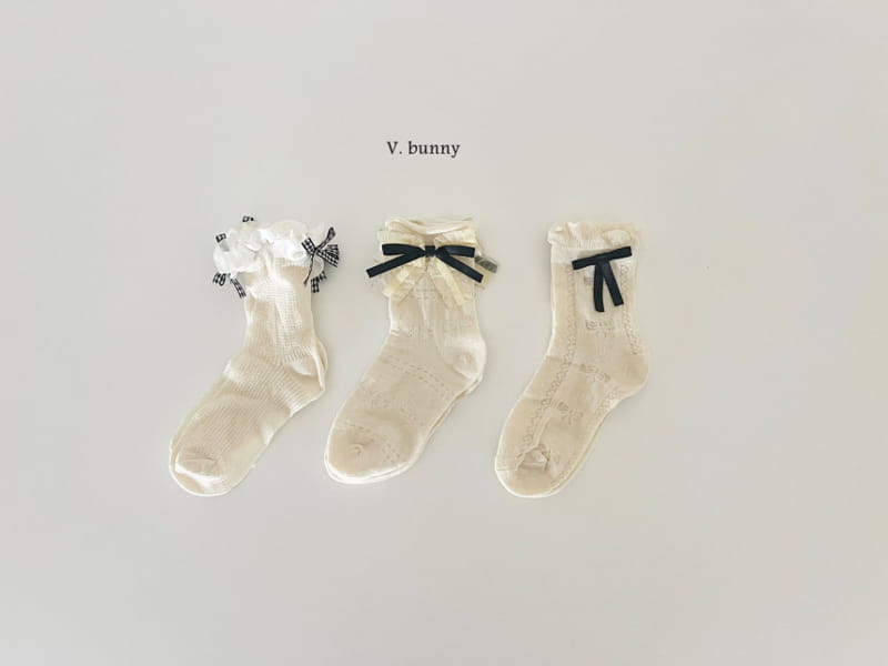 V Bunny - Korean Children Fashion - #discoveringself - Check Ribbon Socks Set