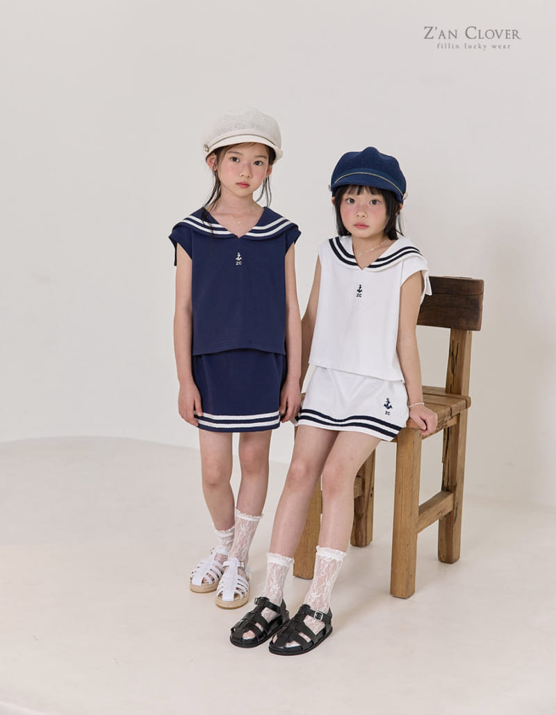 Zan Clover - Korean Children Fashion - #childofig - Sailor Skirt Top Bottom Set - 3