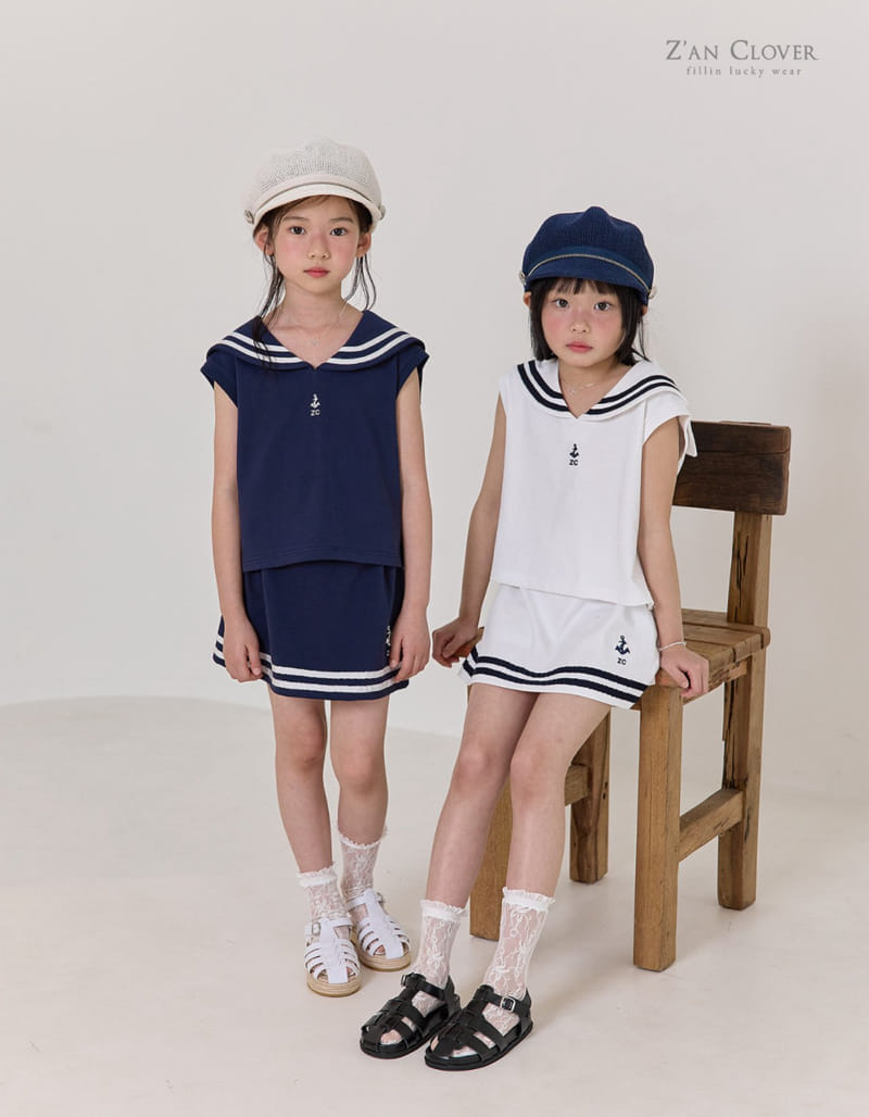 Zan Clover - Korean Children Fashion - #childofig - Sailor Skirt Top Bottom Set - 4