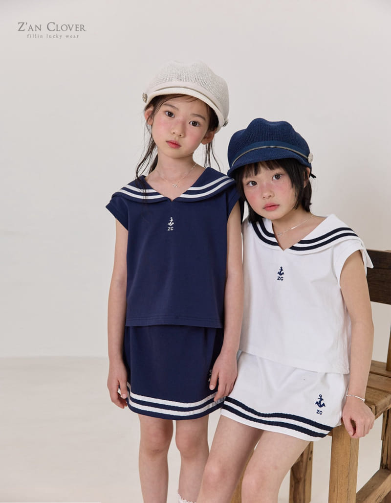 Zan Clover - Korean Children Fashion - #designkidswear - Sailor Skirt Top Bottom Set - 5