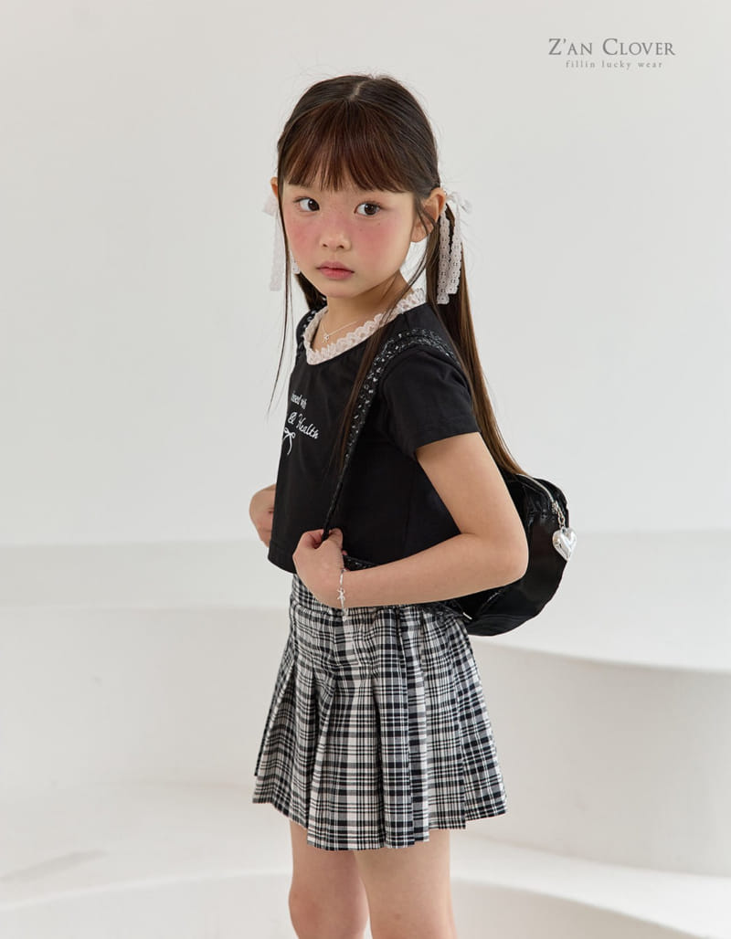 Zan Clover - Korean Children Fashion - #designkidswear - Mono Check Pleats Skirt - 6