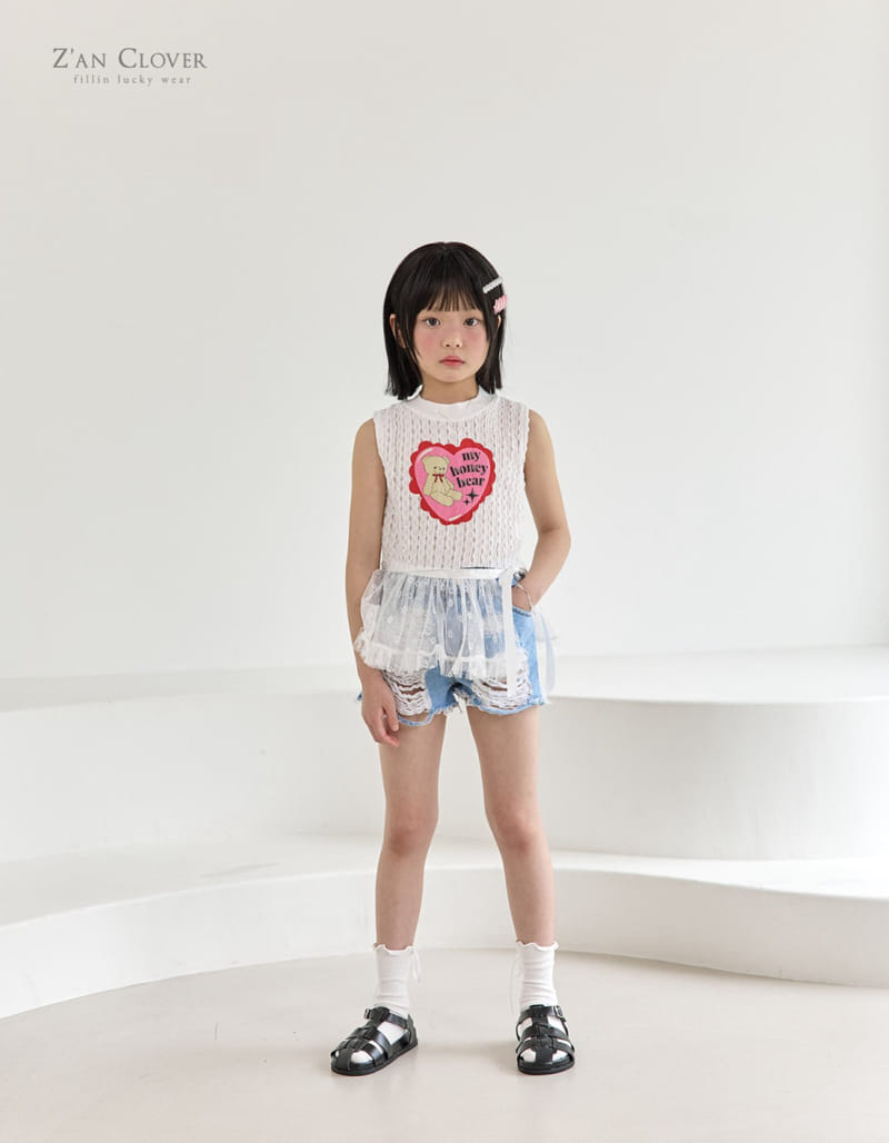 Zan Clover - Korean Children Fashion - #designkidswear - Honey Bear Lace Sleeveless Tee - 10