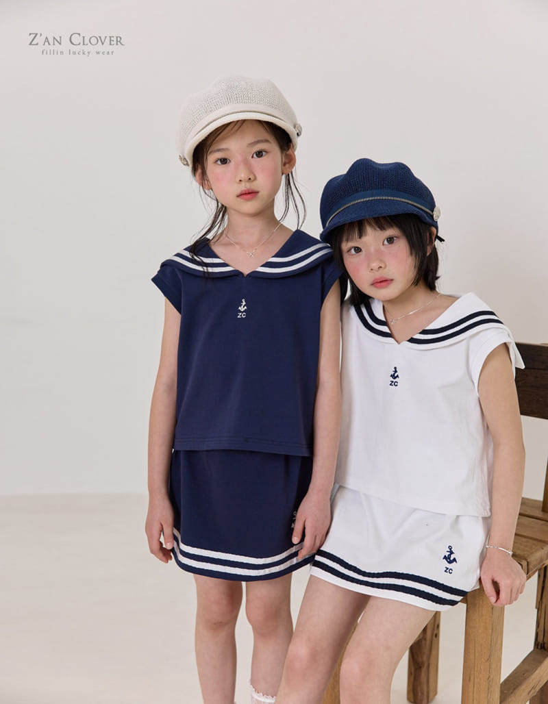 Zan Clover - Korean Children Fashion - #discoveringself - Sailor Skirt Top Bottom Set - 6