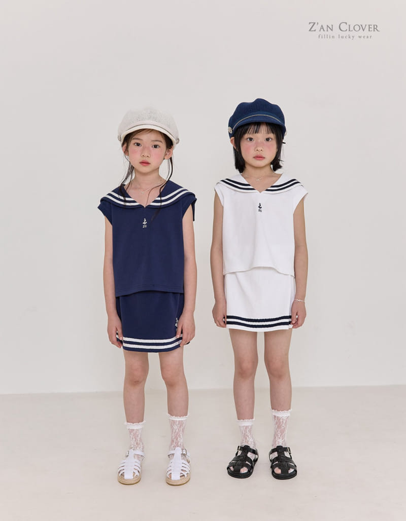 Zan Clover - Korean Children Fashion - #fashionkids - Sailor Skirt Top Bottom Set - 7