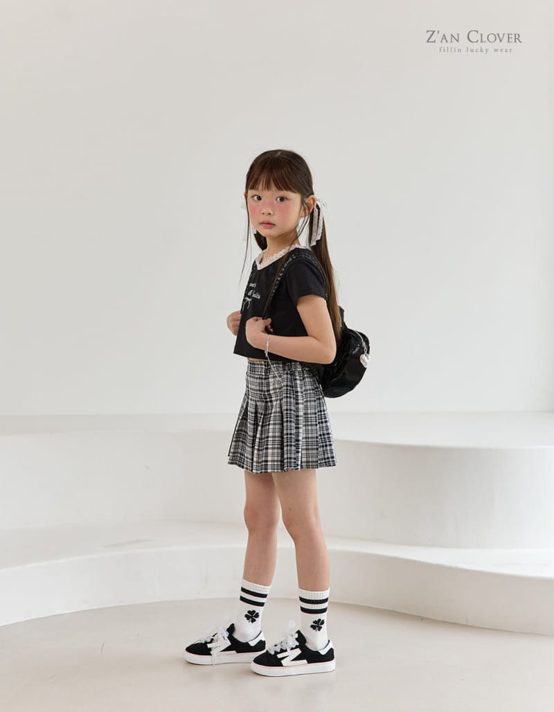 Zan Clover - Korean Children Fashion - #fashionkids - Mono Check Pleats Skirt - 8