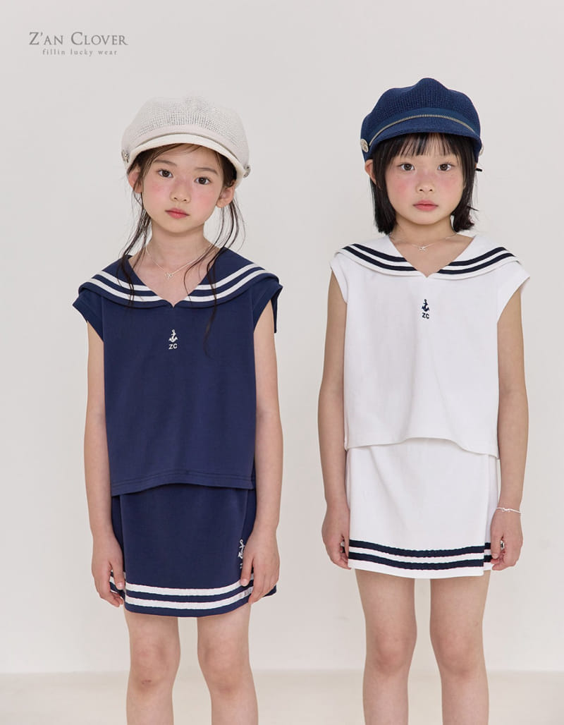 Zan Clover - Korean Children Fashion - #kidsshorts - Sailor Skirt Top Bottom Set - 8